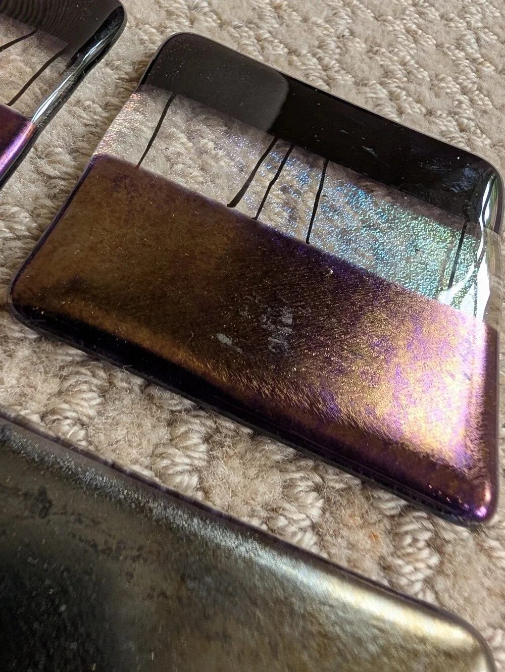 set of 4 RECYCLED DICHROIC FUSED GLASS COASTERS chris paulson